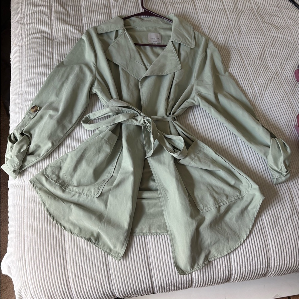 Love Tree Green Trench Coat with Tie Detail